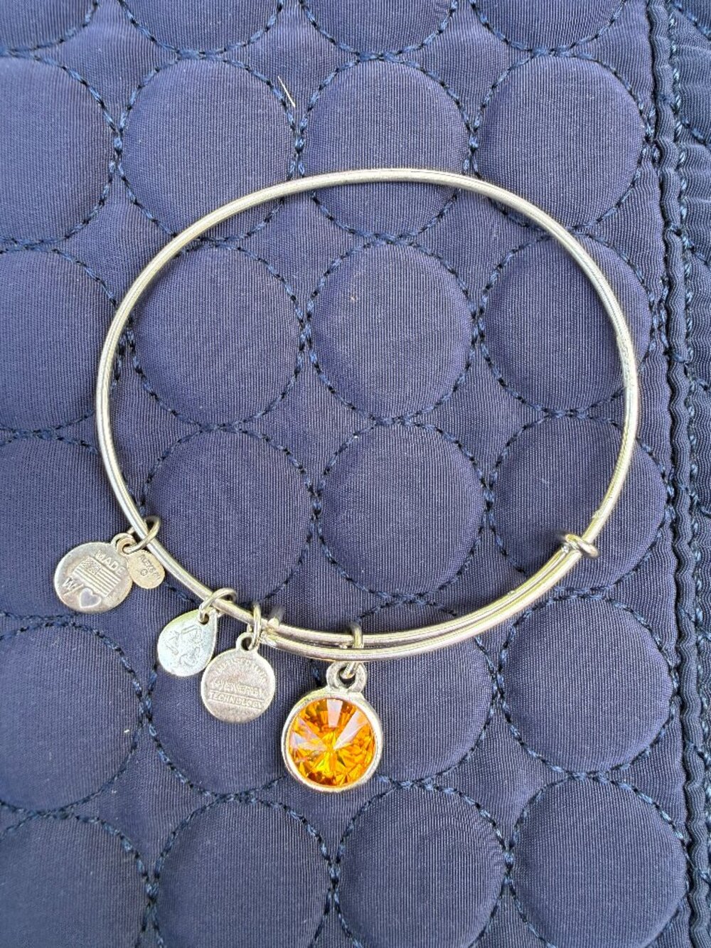 Alex and Ani Birthstone Charm Bangle Bracelet, Topaz Crystal, Silver-Tone